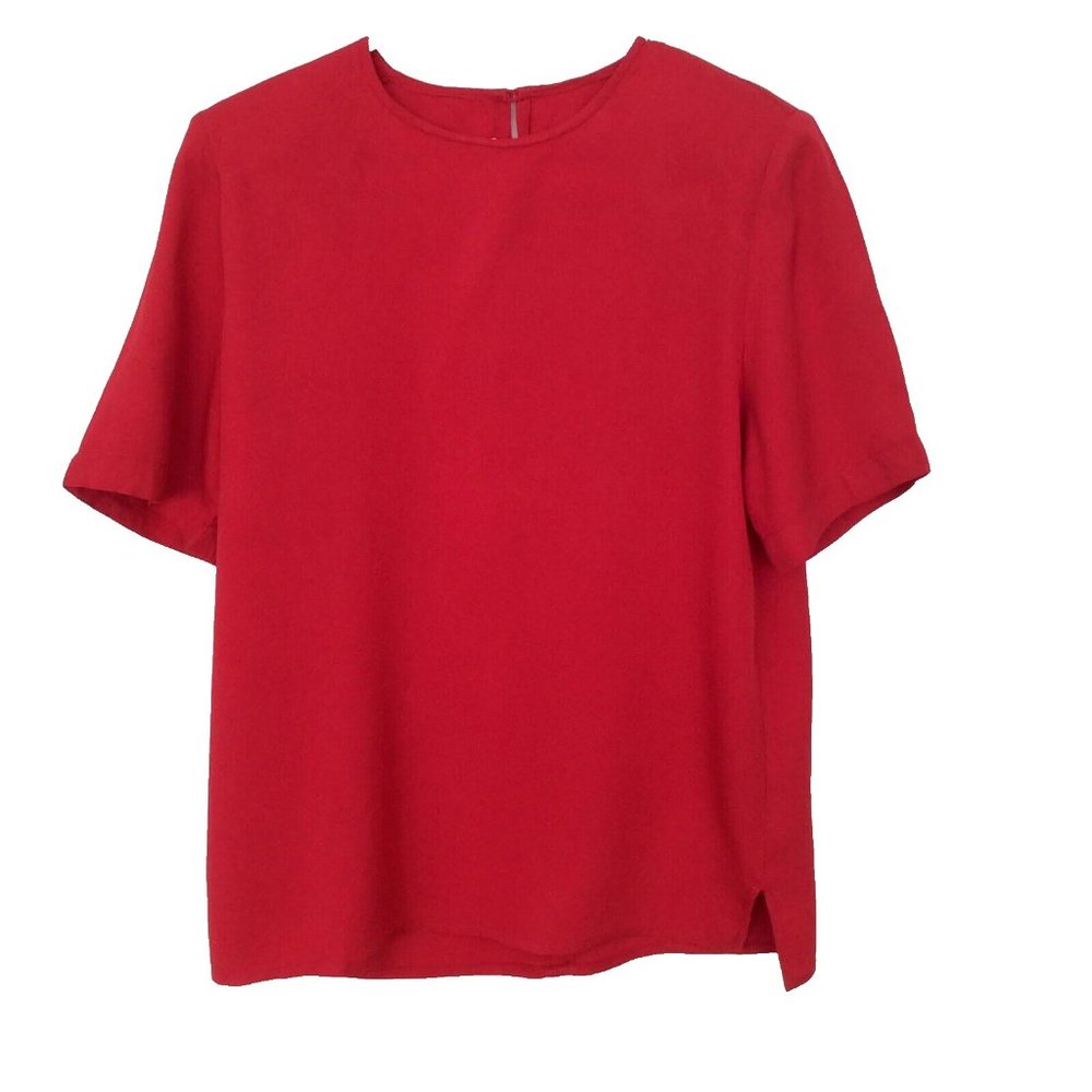 Alexandria Vintage Short Sleeve Red Blouse 100% Silk Size Small